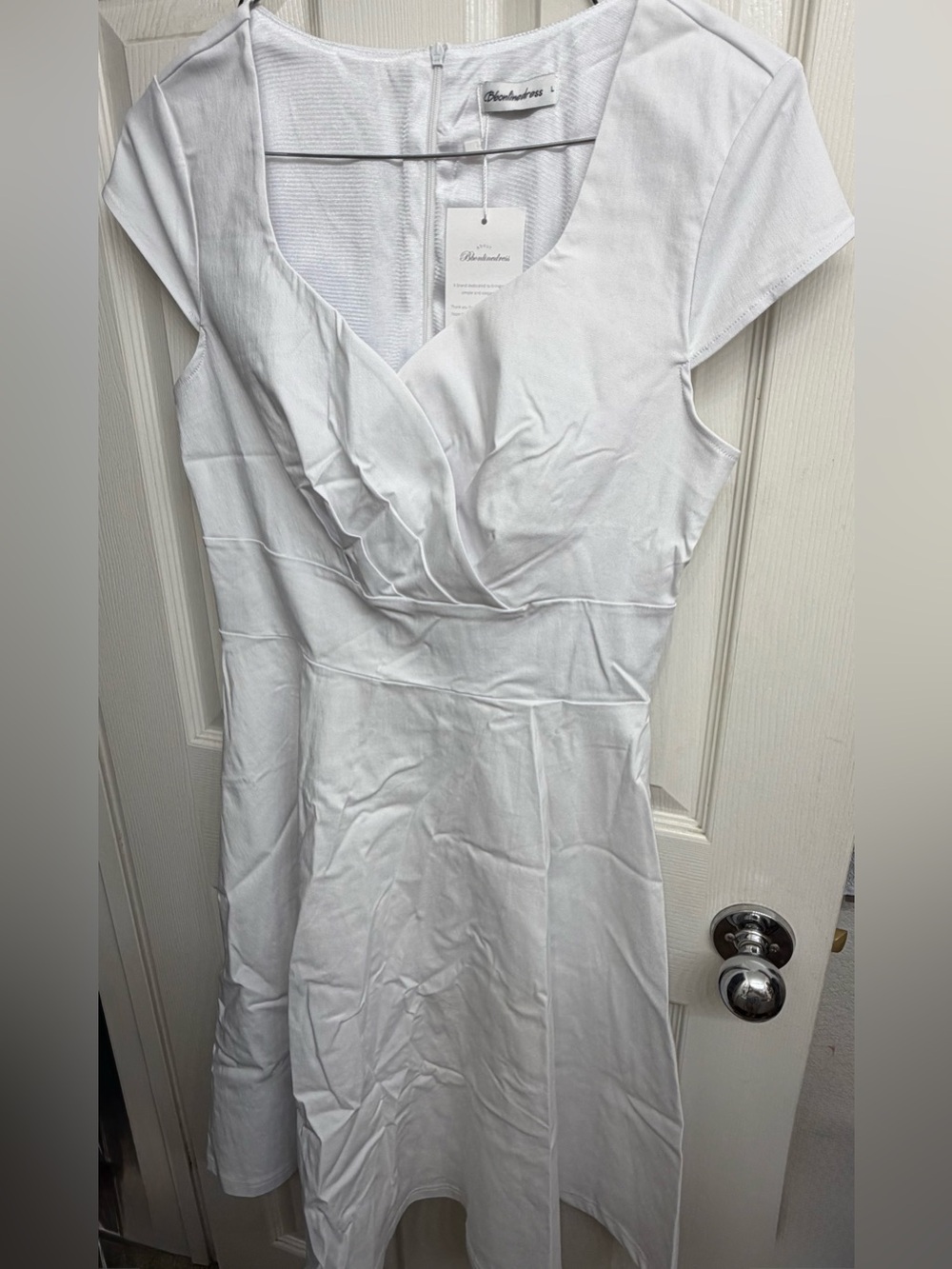 White Twist-Front Cap Sleeve Midi Dress